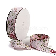 20 Yards Flower Printed Polyester Ribbon, Double Wavy Edged Ribbon for Gift Wrapping, Misty Rose, 1 inch(25mm), about 20.00 Yards(18.29m)/Roll(OCOR-Z005-03D)