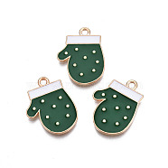 Christmas Style Alloy Enamel Pendants, Cadmium Free & Lead Free, Light Gold, Gloves, Green, 21.5x16x1.5mm, Hole: 1.8mm(X-ENAM-Q442-62)