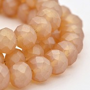 Full Rainbow Plated Faceted Rondelle Glass Beads Strands, Frosted, Sandy Brown, 8x5mm, Hole: 1mm, about 72pcs/strand, 17.3 inch(EGLA-J054-8x5mm-FR01)