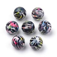 Opaque Printed Acrylic Beads, Round with  Zebra Pattern, Black, 11.5~12x11mm, Hole: 2.5mm(MACR-S271-12mm-17)