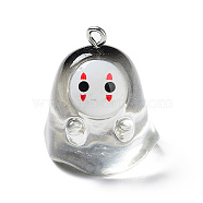 Resin Pendants, Halloween Ghost Charms with Platinum Tone Iron Loops, White, 25x21x22mm, Hole: 2mm(X-CRES-D009-01C)