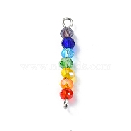 Electroplated Colorful Faceted Glass Rondelle Beaded Connector Charms, Chakra Links with 304 Stainless Steel Double Loops, Platinum, 29~29.5x4mm, Hole: 1.8~2mm(PALLOY-JF02529-01)