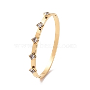 Cubic Zirconia Rhombus Hinged Bangle, Gold Plated 304 Stainless Steel Jewelry for Women, Clear, Inner Diameter: 2-1/4 inch(5.8cm)(BJEW-C022-02B-G)