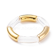 Acrylic & Plastic Curved Tube Chunky Stretch Bracelet for Women, Golden, Inner Diameter: 2 inch(5.1cm)(BJEW-JB08143-01)
