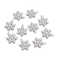 Snowflake Alloy Enamel Pendants, Platinum, White, 25x19x2mm, Hole: 2mm(ENAM-R041-34)