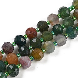 Natural Indian Agate Beads Strands, Faceted, Rondelle, with Seed Beads, 7.5~8x6.5mm, Hole: 1.4mm, about 45~46pcs/strand, 15.75''(40cm)(G-H057-A06-01)