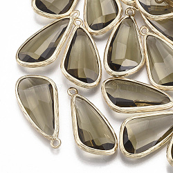 Glass Pendants, with Brass Findings, Faceted, teardrop, Golden, Olive, 28.5x14x6mm, Hole: 1.5mm(GLAA-S179-12A)