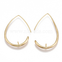 Brass Earring Hooks, For Half Drilled Beads, Nickel Free, Real 18K Gold Plated, 37~42x26x3mm, Pin: 0.8mm(X-KK-T038-207G)