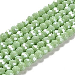 Electroplate Opaque Glass Beads Strands, Faceted(32 Facets), Pearl Luster Plated, Round, Dark Sea Green, 6mm, Hole: 1mm, about 98~100pcs/strand, 20.39~20.59 inch(51.8~52.3cm)(EGLA-A035-P6mm-A20)
