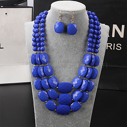 Bohemian Style Acrylic Faceted Rectangle Beaded Multilayer Necklaces & Dangle Earrings Sets, Royal Blue, 420mm(WG4F927-03)