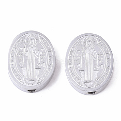 Tarnish Resistant 304 Stainless Steel Beads, for Religion, Oval with Saint Benedict Medal, Stainless Steel Color, 15.5x12x3mm, Hole: 2mm(STAS-S079-168)