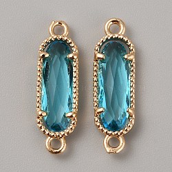 Golden Plated Brass Pave Glass Connector Charms, Faceted Oval Links, Light Sea Green, 22x7x3.5mm, Hole: 0.5mm(FIND-WH0110-728G-10)