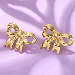 304 Stainless Steel Stud Earrings, Ion Plating(IP), Bowknot, Real 18K Gold Plated, 23x30.5mm(EJEW-U047-23G)