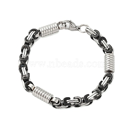 Grooved Column 304 Stainless Steel Byzantine Chain Bracelets Hand Polished for Men, Stainless Steel Color, Black, 8-5/8 inch(22cm)(BJEW-B093-07BP)