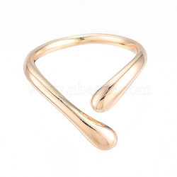 Brass Teardrop Open Cuff Ring for Women, Nickel Free, Real 18K Gold Plated, US Size 6 1/2(16.9mm)(X-RJEW-T001-90G)