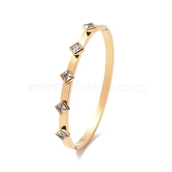 Ion Plating(IP) Cubic Zirconia Rhombus Hinged Bangle, Gold Plated 304 Stainless Steel Jewelry for Women, Clear, Inner Diameter: 2-1/4 inch(5.8cm)(BJEW-C022-02B-G)