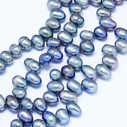 Natural Cultured Freshwater Pearl Beads Strands, Potato, Cornflower Blue, 7~10x6~7mm, Hole: 0.8mm, about 65pcs/strand, 13.7 inch(35cm)(PEAR-G004-01C-01)