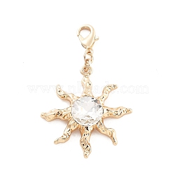 Alloy Rhinestone Pendant Decoration, Lobster Clasp Charms Ornaments, Sun, 48.5mm(HJEW-P021-01G-G)