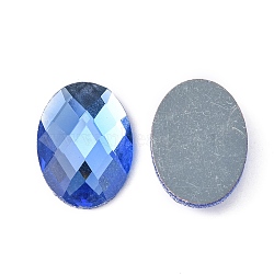 Electroplate Glass Cabochons, Flat Back & Back Plated, Faceted, Oval, Dodger Blue, 18x13x3~5mm(GGLA-R007-04)
