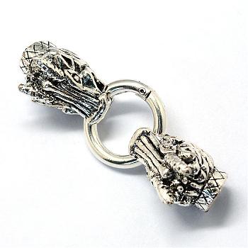 Alloy Spring Gate Rings, O Rings, with Cord Ends, Dragon, Antique Silver, 6 Gauge, 71mm