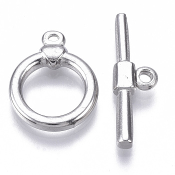 304 Stainless Steel Toggle Clasps, Ring, Stainless Steel Color, Ring: 18x14x3mm, Hole: 1.2mm, Inner Diameter: 10mm, Bar: 24x7x3mm, Hole: 1.6mm