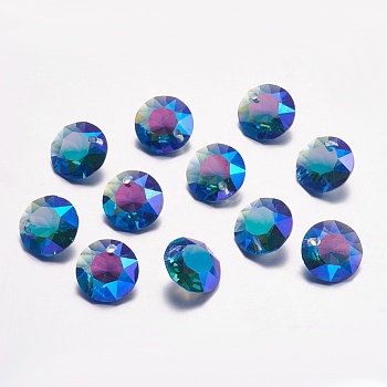 Faceted Glass Rhinestone Charms, Imitation Austrian Crystal, Flat Round, Sapphire, 12x6mm, Hole: 1.5mm