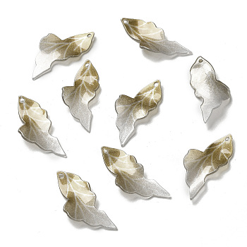 Acrylic Pendants, Leaf, Olive Drab, 31~32x13~14x2~3mm, Hole: 1~1.4mm
