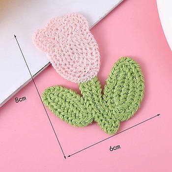 Tulip Flower Shape Polyester Knitted Appliques, Costume Hat Bag Ornament Accessories, Pink, 78x62x2.5mm