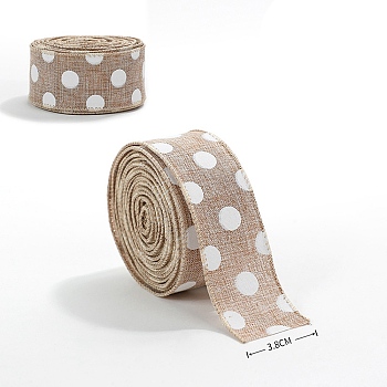 Linen Printed Ribbon, for Gift Wrapping, Party Decoration, Peru, Polka Dot, 1-1/2 inch(38mm), about 2.19 Yards(2m)/Set