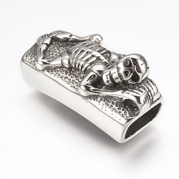 316 Surgical Stainless Steel Slide Charms, Rectangle with Skull, Antique Silver, 38x17x18mm, Hole: 6.5x12mm