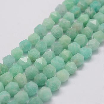 Natural Amazonite Bead Strands, Star Cut Round Beads, Faceted, 8x7~7.5x7~7.5mm, Hole: 0.5mm, about 50pcs/strand, 15.3 inch(39cm)
