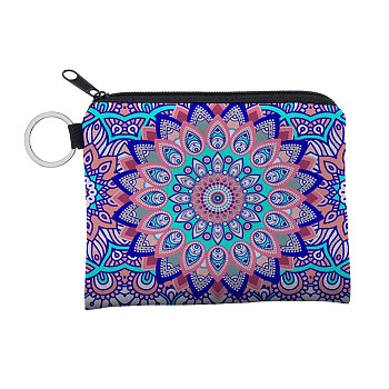 Mandala Flower Pattern Polyester Clutch Bags, Change Purse with Zipper & Key Ring, for Women, Rectangle, Pink, 12x9.5cm