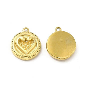 Ion Plating(IP) 304 Stainless Steel Pendant Rhinestone Settings, Flat Round with Heart, Real 14K Gold Plated, Fit For 1mm Rhinestone, 16.5x14x3.7mm, Hole: 1.2mm