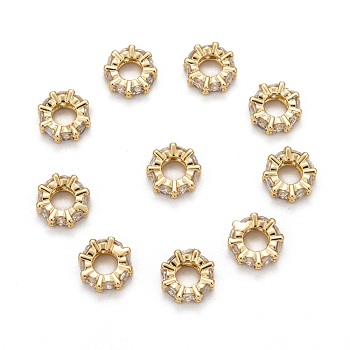 Brass Cubic Zirconia European Beads, Rondelle, Golden, 8x3mm, Hole: 4mm