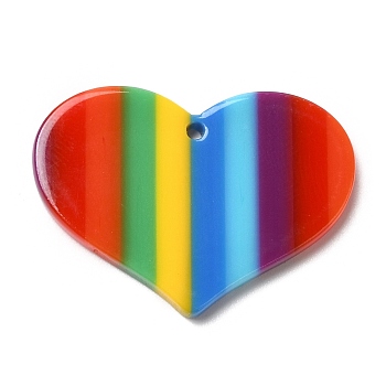 Acrylic Pendants, Rainbow Color Pride, Heart, 23x33x3mm, Hole: 1.6mm