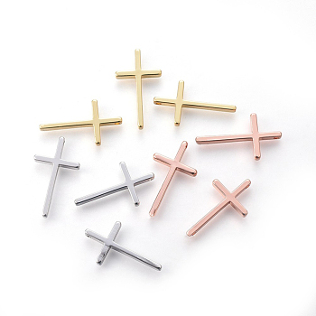 Brass Pendants, Long-Lasting Plated, Cross, Mixed Color, 23.5x13x3mm, Hole: 1.2mm