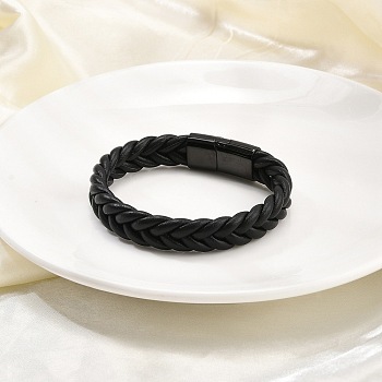 Ion Plating(IP) Braided Microfiber Leather Cord Bracelets for Men, with 316 Surgical Stainless Steel Polished Buckle, Black, 8-1/4 inch(20.8cm)