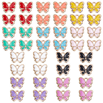 100Pcs 10 Colors Alloy Enamel Charms, Butterfly, Light Gold, Mixed Color, 10.5x13x3mm, Hole: 2mm, 10pcs/color