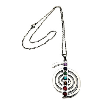 7 Chakra Theme Natural & Synthetic Mixed Genstone Vortex Pendant Necklace, with Zinc Alloy Chains, 21.65 inch(55cm)