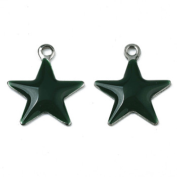 201 Stainless Steel Enamel Charms, Star, Stainless Steel Color, Dark Slate Gray, 14.5x12.5x2mm, Hole: 1.5mm