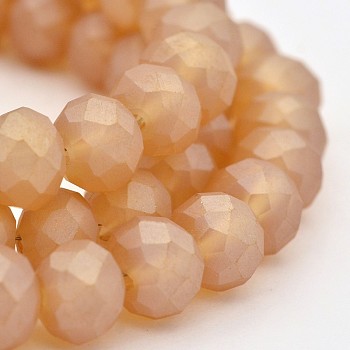 Full Rainbow Plated Faceted Rondelle Glass Beads Strands, Frosted, Sandy Brown, 8x5mm, Hole: 1mm, about 72pcs/strand, 17.3 inch