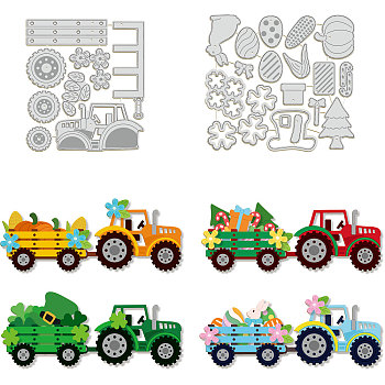 Tractor Carbon Steel Cutting Dies Stencils, for DIY Scrapbooking, Photo Album, Decorative Embossing Paper Card, Stainless Steel Color, Vehicle, 101~104x90~114x0.8mm, 2pcs/set