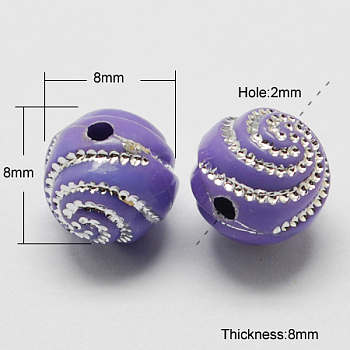 Plating Acrylic Beads, Metal Enlaced, Round, Medium Purple, 7~8x7~8x7~8mm, Hole: 2mm, about 1620pcs/450g