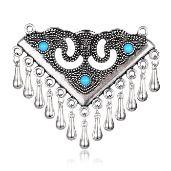 Alloy Big Pendants, with Synthetic Turquoise, Dyed, Triangle, Antique Silver, 58x63.5x2.5mm, Hole: 2mm