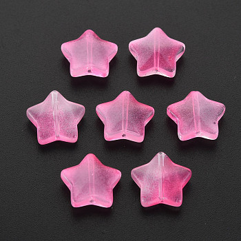 Two Tone Transparent Spray Painted Glass Beads, Star, Hot Pink, 12.5x13x5mm, Hole: 1mm