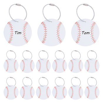 15Pcs Sports Balls PVC Luggage Tags, with 15Pcs Stainless Steel Wire Cable Keychains, Baseball, 70x0.5mm