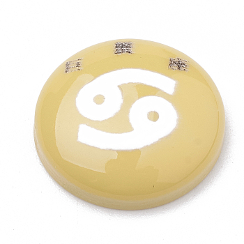 Constellation/Zodiac Sign Resin Cabochons, Half Round/Dome, Craved with Chinese character, Cancer, Light Khaki, 15x4.5mm