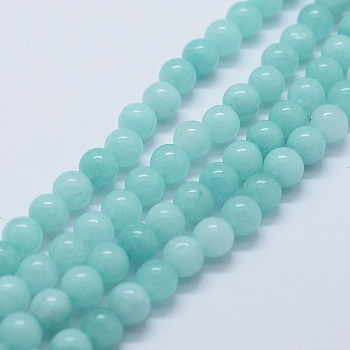 Natural & Dyed White Jade Bead Strands, Imitation Aquamarine, Round, 8mm, Hole: 1.5mm, about 48pcs/strand, 14.37 inch(36.5cm)