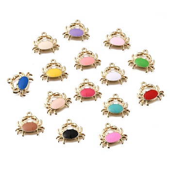 Alloy Enamel Pendants, Crab Charms, Golden, Mixed Color, 18x20x2.5mm, Hole: 1.6mm