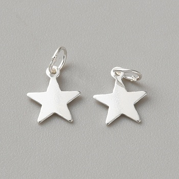 925 Sterling Silver Star Charms, with Jump Rings, Silver, 8x7x0.4mm, Hole: 2.5mm